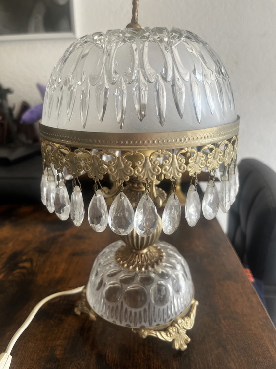 Table lamp of beautiful crystal glass and copper 1970 (photo 2 of 7)