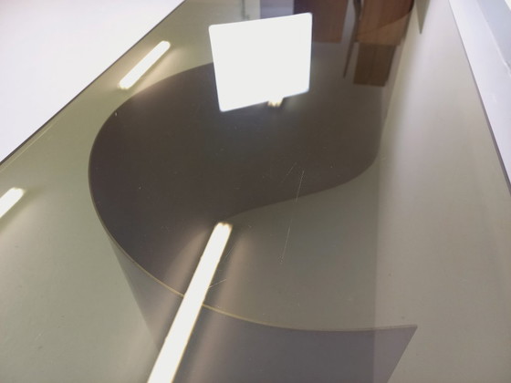 Image 1 of Vintage Space Age rectangular coffee table in steel and smoked glass from the 1970s