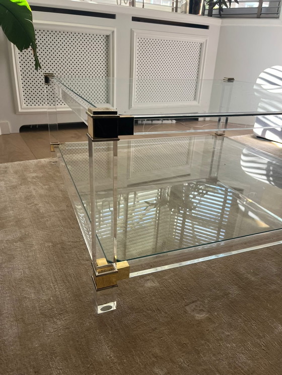 Image 1 of Mid-century glass coffee table with brass accents