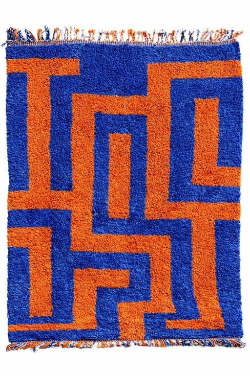 Blue and Orange Moroccan rug, Authentic Moroccan rug, Berber carpet, Genuine Wool rug, Handmade rug, Beni ourain style 300X200cm
