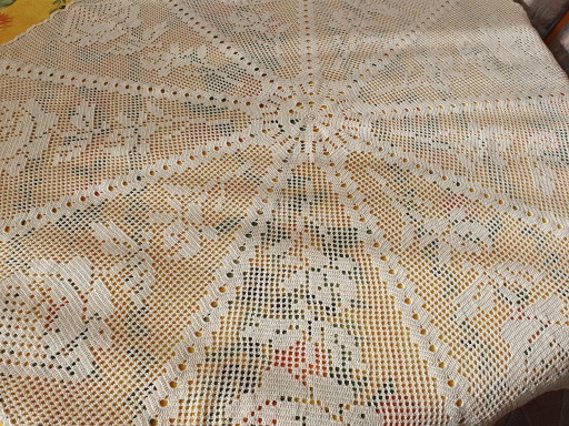 Couverture crochet vintage ronde faite à la main, env. 100 cm de diamètre