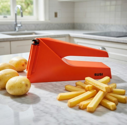 Coupe-frites SUSI orange iconique des années 70, style futuriste – Fabrication suisse, design vintage
