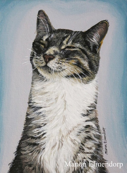 Originales handgemaltes Katzenporträt, 18 x 13 cm