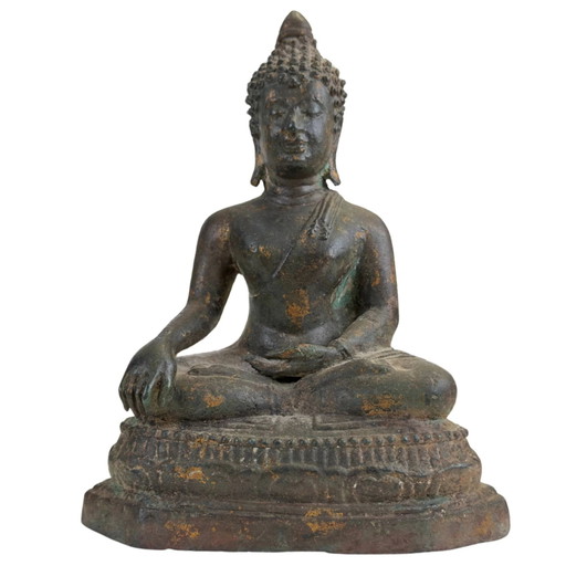 Statua antica di Buddha di Ayutthaya in Bhumisparsha Mudra – XVII/XVIII secolo – Bronzo di qualità museale