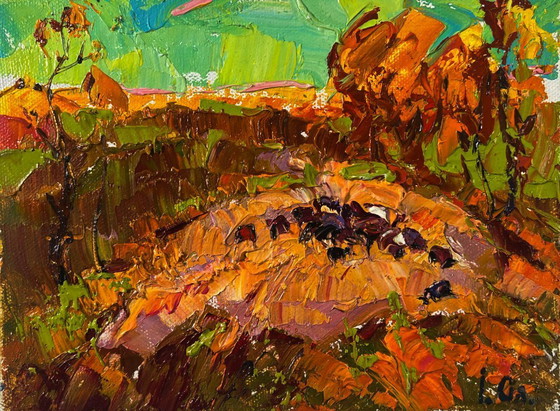 Image 1 of Original Oil Painting Summer Field Landscape Sunny day when nature shines in beauty
