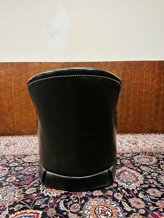 Image 1 of English Club Armchair Armchair Chair Dark Green Leather Sturdy Chair