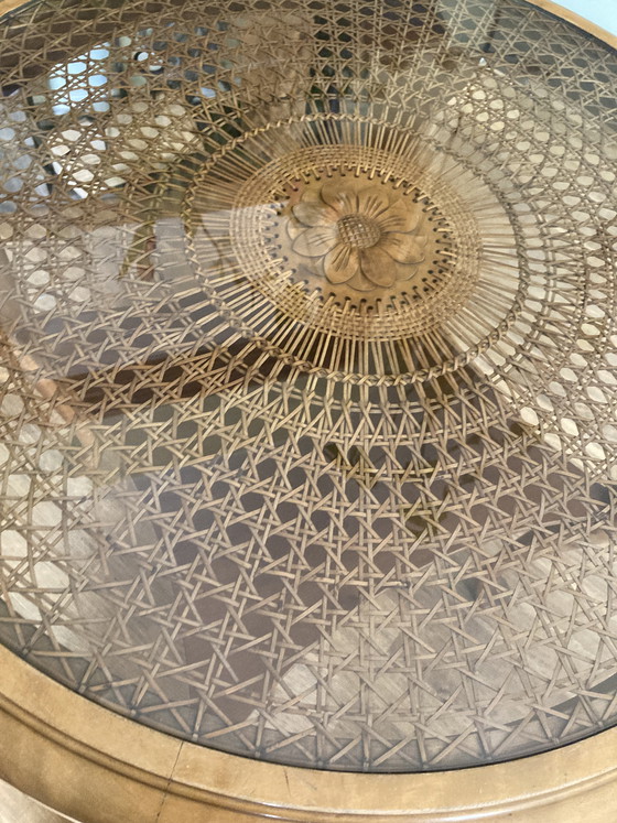 Image 1 of Beautiful Chippendale table with Viennese caning and glass top, round