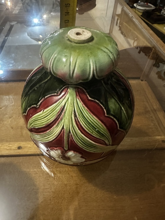 Art Nouveau lamp element in glazed ceramic with floral decoration, France, early 20th century (photo 13 of 15)