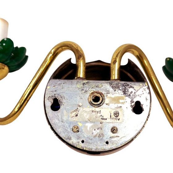 Image 1 of PRECIOSA double wall lamp | Czechoslovakia 1980s | malachite glass | brass | E14