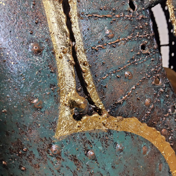 Image 1 of Unique large metal Thai art sculpture floor lamp with gold leaf accents / Chiang Mai / Chiang Rai Region