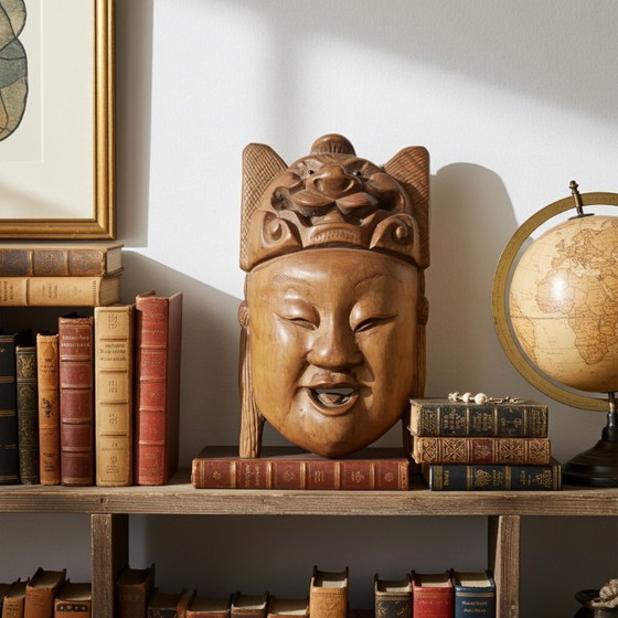 Image 1 of masque vintage asiatique en bois sculpté