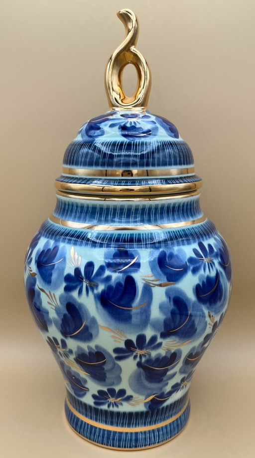 H. Bequet, Ginger Jar, Vibrant Blue with Gold Accents, Showstopper