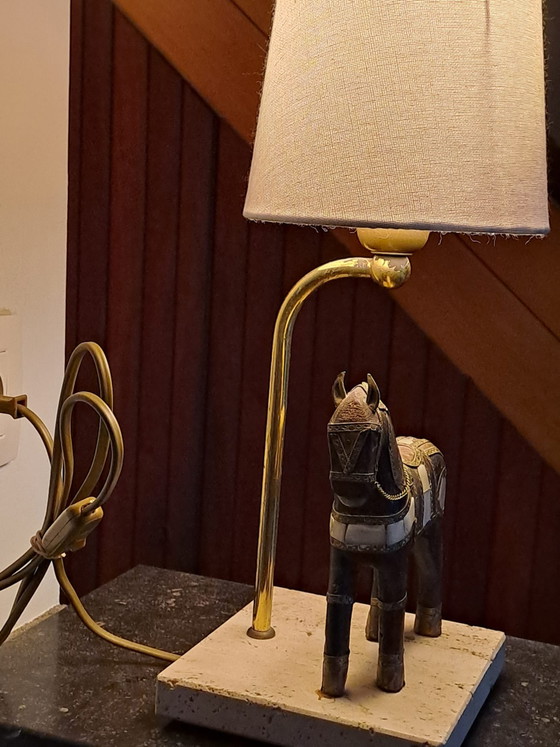Unieke Vintage Indiase Marwari Paard Tafellamp – Handgesneden – Tafellampen, Other (photo 5 of 11)