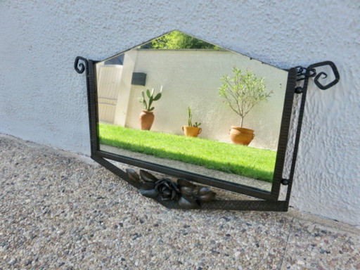 Large hammered wrought iron mirror, art deco, in the style of Edgar Brandt, 30s 40s