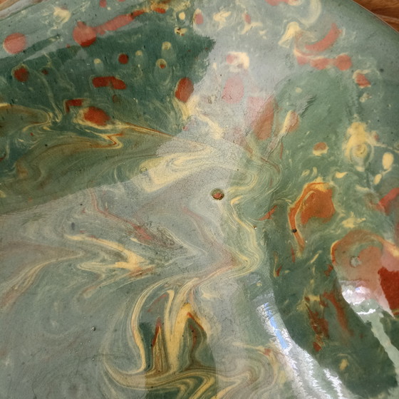 Image 1 of Bol en céramique vintage milieu du XXe siècle – Émail marbré – Signé Lesauy