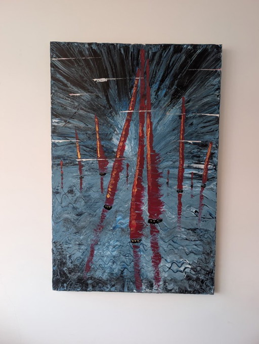 Red Boats – schilderijen tekeningen, Canvas