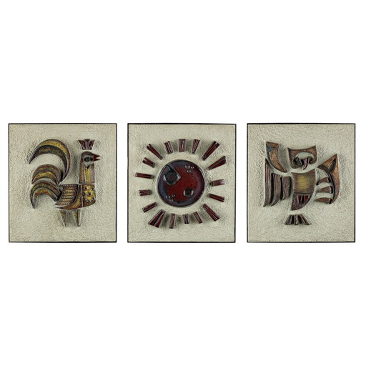 Ceramic Wall Decoration Rooster - Sun - Owl by Paul Vermeire