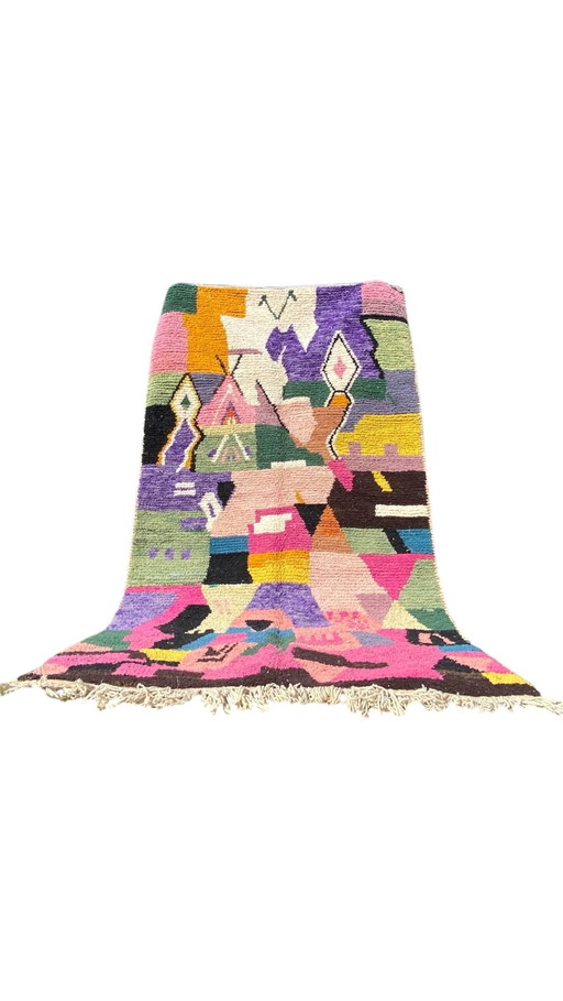 Uniek Handgemaakt Berber Tapijt – 100% Wol – 250 x 150 cm – Abstract & Kleurrijk Boujaad Design – Atlas Gebergte