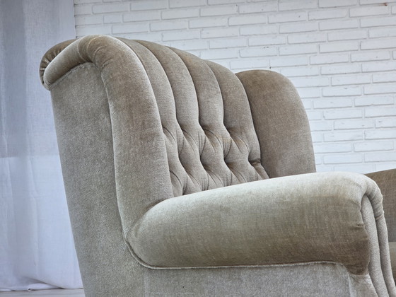 Image 1 of 1970s Danish Armchair, Original Condition, Furniture Velour, Beech Wood
