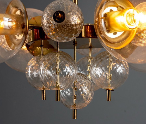 Image 1 of Lustre en verre et laiton, Jaroslav Bejvl, années 1970, Tchécoslovaquie