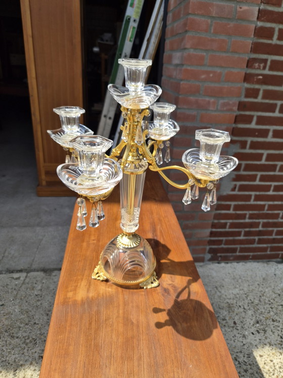 Image 1 of Crystal candlestick with brass details