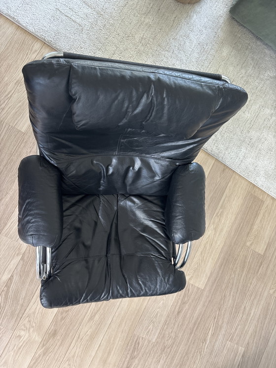 Fauteuil inclinable/salon vintage en cuir avec structure chromée – Chrome, Leather (photo 4 of 5)
