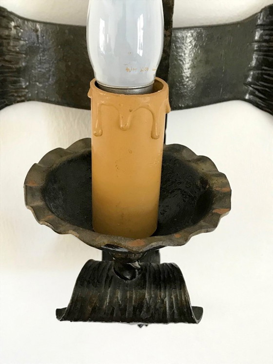 Image 1 of 2 brutalistische Wandleuchten aus Schmiedeeisen 70er Jahre