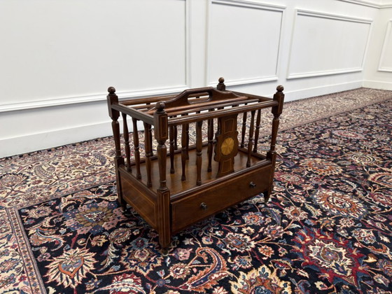 Antique English Edwardian Magazine rack – Wood, Brass (photo 2 of 10)