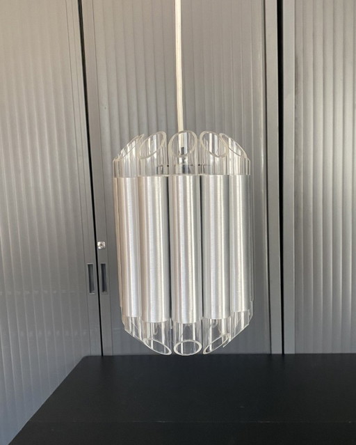 Lampe Suspension Lustre Plafonnier Aluminium Plexi Raak Septiem B-1205 Vintage 1960