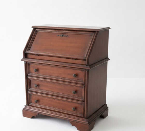 Scrivania segretaria vintage in rovere con un classico piano ribaltabile per scrivere – Scrivanie, Metal, Wood (photo 5 of 5)