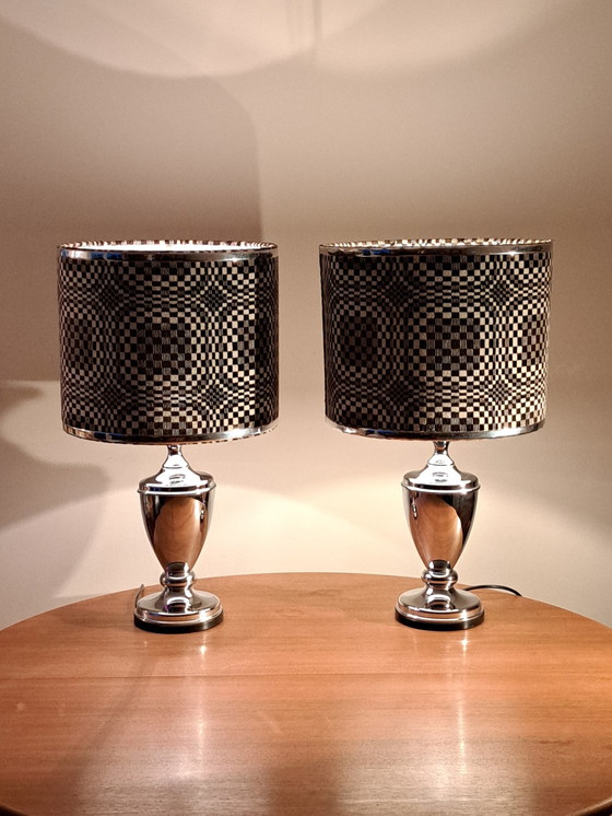 Image 1 of Op Art Chrome Table Lamps, 1970s – Pair, Excellent Condition
