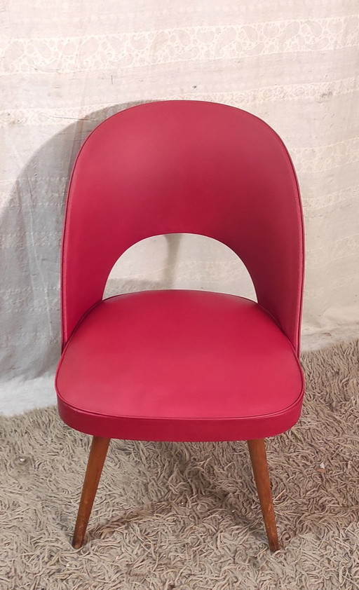 Sedia da cocktail in legno e similpelle rossa di Thonet - anni '50/'60