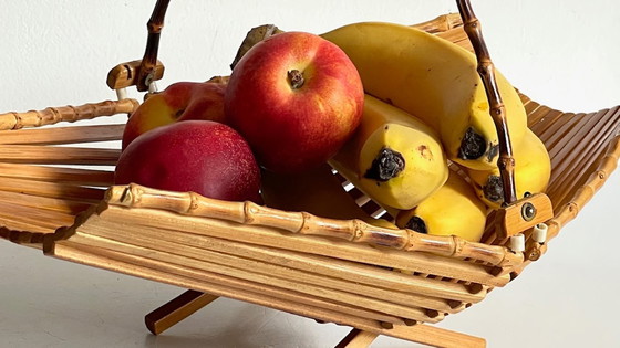 Image 1 of Vintage Wooden and Bamboo Fruit Bowl