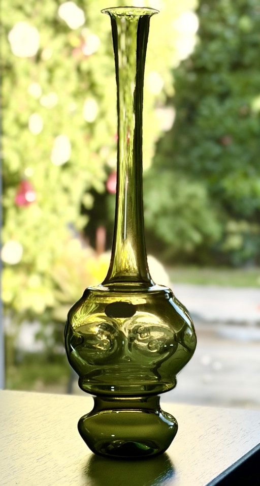Elegante Mid-Century Glaskunst-Keulenvase – Mundgeblasen mit Original-Etikett (Lauscha um 1960/1970) – vazen (photo 2 of 6)