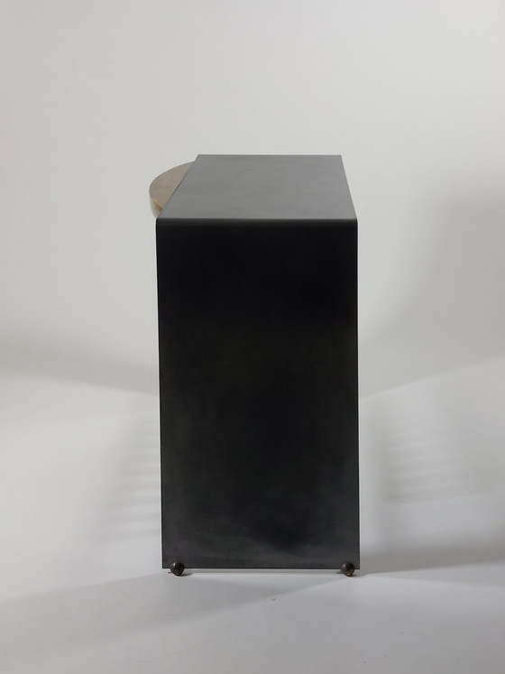 Image 1 of Consolle vintage postmoderna, acciaio, cassetto, Bucciarelli Milano