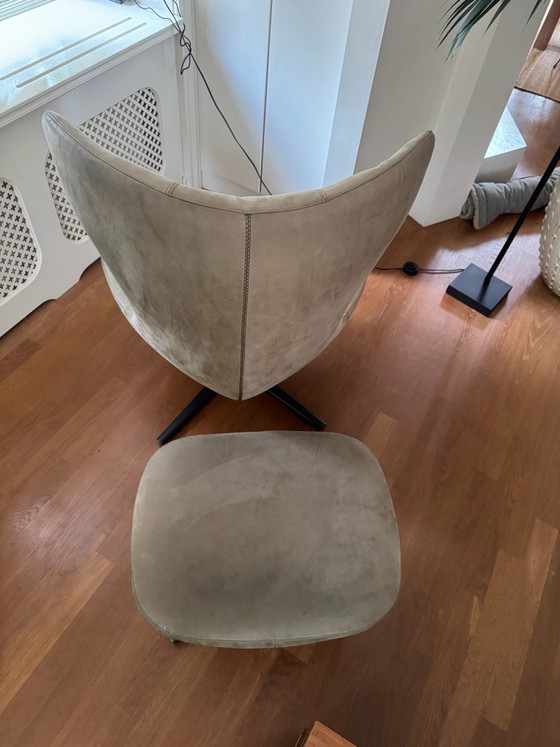 Poltrona girevole Leolux Caruzzo più pelle con pouf, Poltrone, Verde (foto 5 di 5)