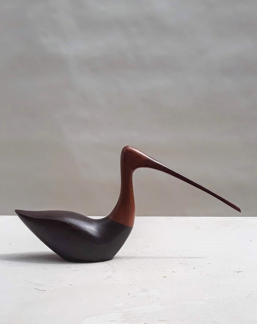 Signed Wooden Sculpture of an American Curlew by Art Eisenbrand , 1980 - California / USA .