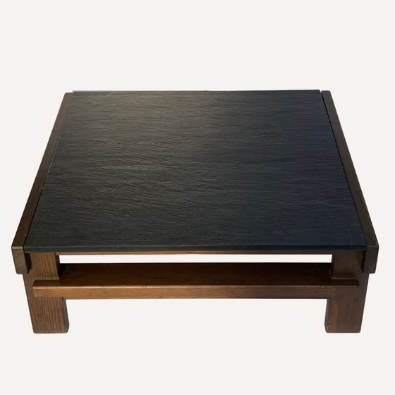 Image 1 of 1X Table basse moderniste brutale en pierre naturelle noire et grise Par Carl Straub, Allemagne, 1979