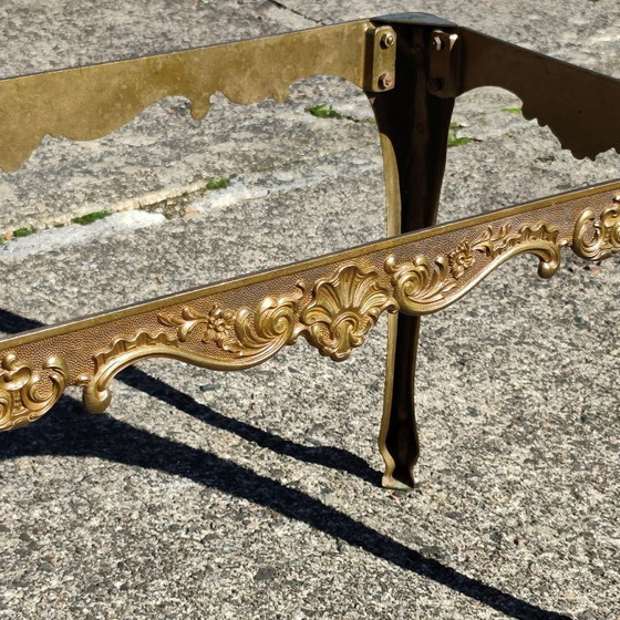 French Vintage Coffee Table with Onyx Top and Ornate Metal Legs, Stone, Green (photo 11 of 14)
