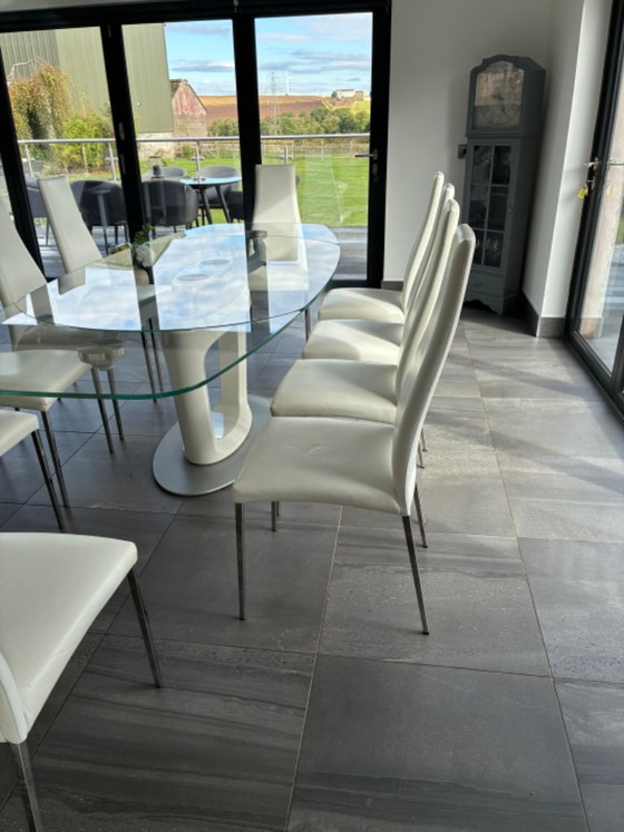 Stunning, authentic Calligaris dining set featuring the iconic Orbital extending table paired with 10 – Glass (photo 5 of 8)