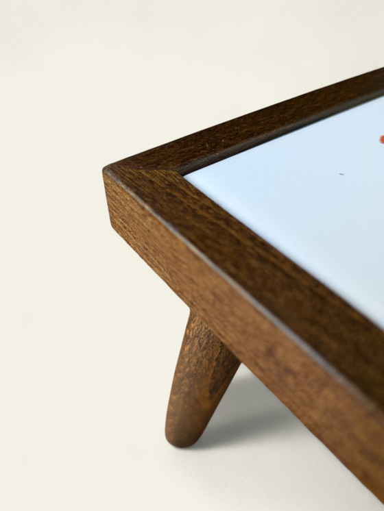 Image 1 of Rare vintage mini flower table with tile motif - yellow flower - 60s