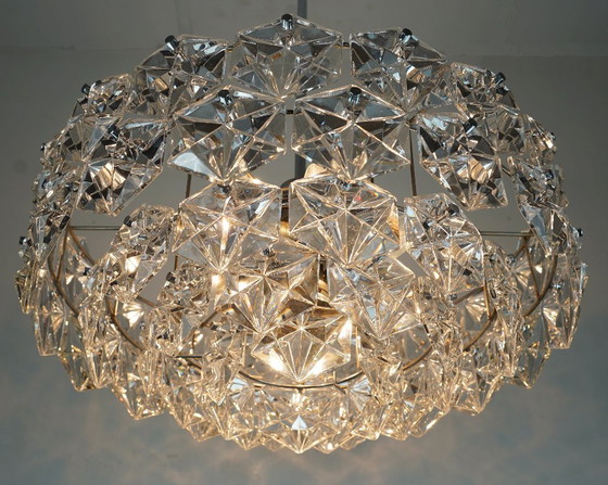 Image 1 of elegant kinkeldey mid century CHANDELIER pendant light crystal glass and chrome plated metal with 66 glass prisms 1960s