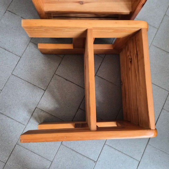 Image 1 of SET OF 4 VINTAGE 1970S PINE SIDE TABLES/BEDSIDE TABLES/LUGGAGE RACK/STOOFS