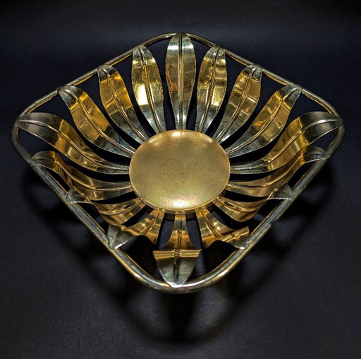 Großer, dekorativer Vintage-Korb aus goldfarbenem Metall – 90er Jahre – decoratieve objecten (photo 2 of 5)