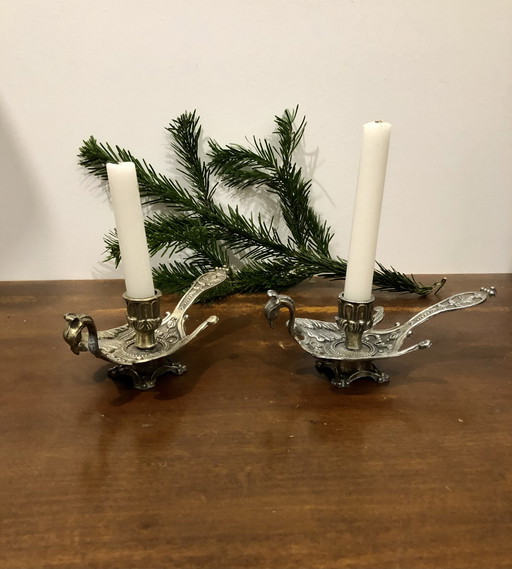 Brass peacock candlestick