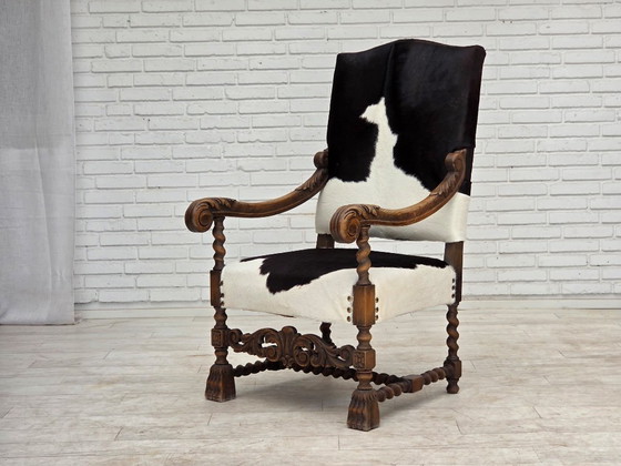 Image 1 of Dänischer Hochlehner-Sessel aus den 1950er Jahren, echtes Rindsleder, Eichenholz.