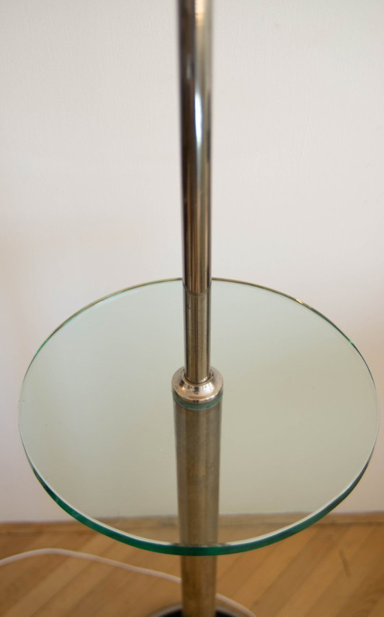 1930s Floor Nickel Lamp with Side Table – Functionalism, Bauhaus – Floor lights, Glass, Metal (photo 12 of 12)