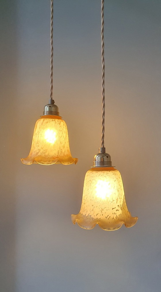 Image 1 of Set van 2 Vintage Murano hanglampen - Mid Century - amber kleur