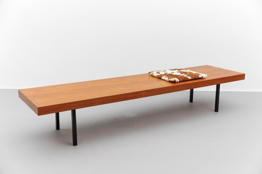 Panca in noce con piedini in metallo, stile Mid-Century Modern, anni '60