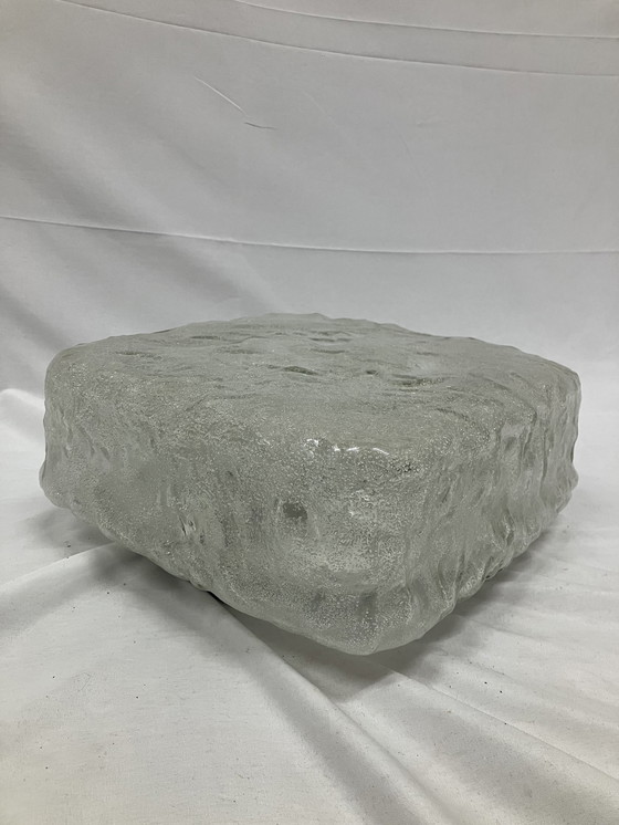 Image 1 of Vintage ijsglas vierkante plafondlamp jaren 70 design